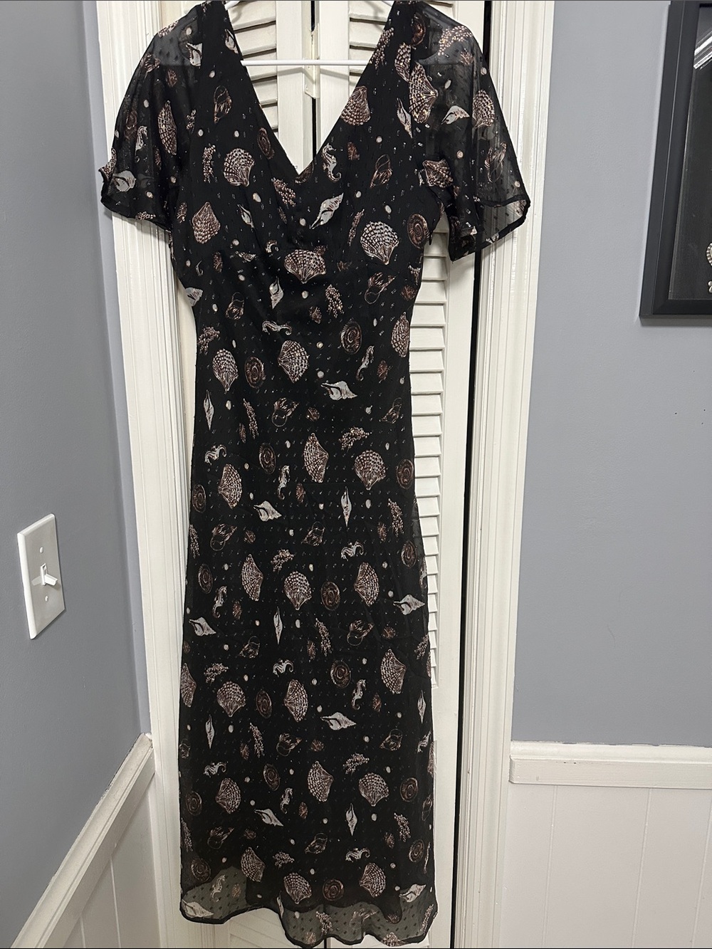 LOFT Black Maxi Dress with Neutral Shell Floral Print